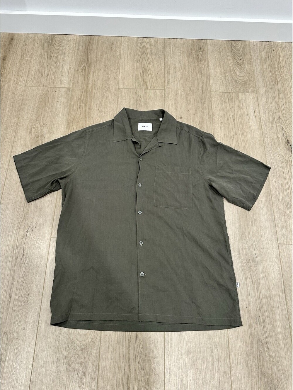 NN07 No Nationality Shirt Mens Large Green Julio Lyocell Short Sleeve Button Up